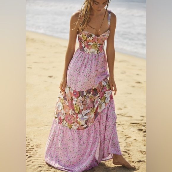 Agua Bendita Alani Java Maxi Dress in Pink Bloom Size Large - Picture 1 of 16